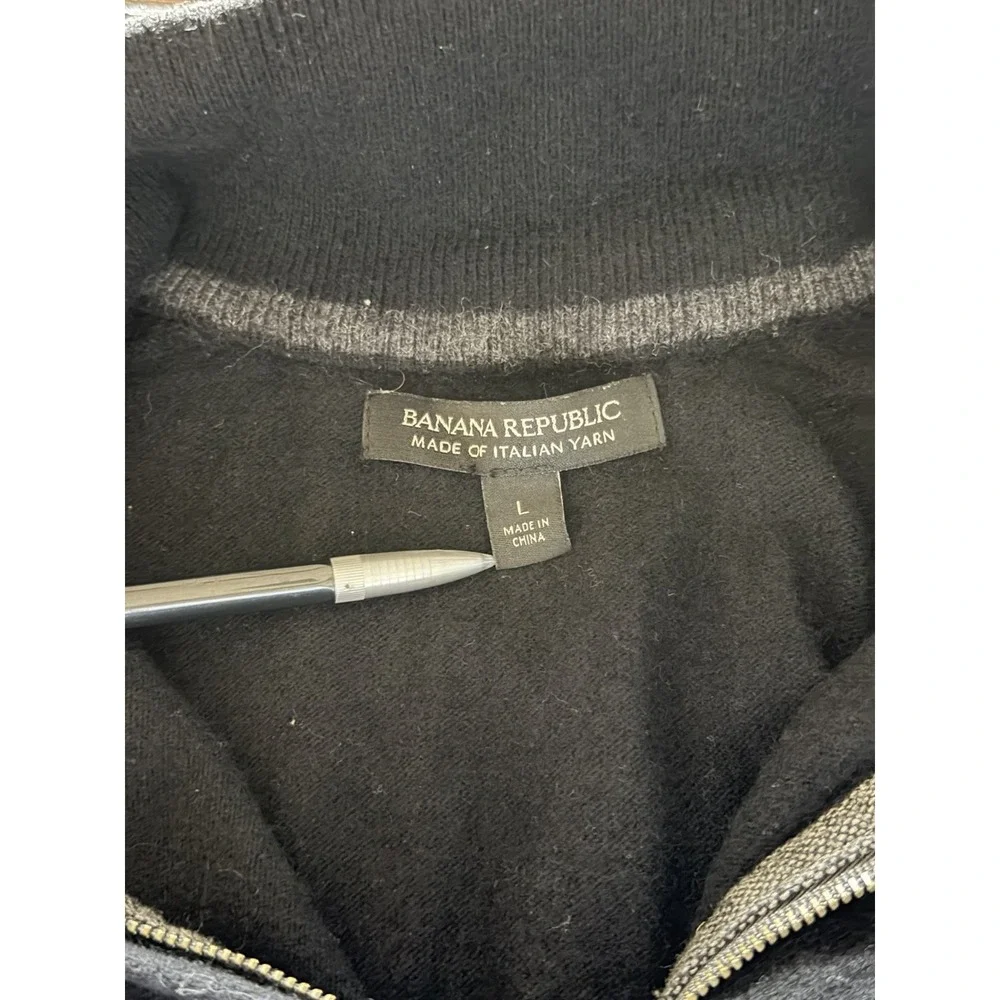 Banana Republic Men's Black Wool Blend Sweater Sz L 1/4 Zip & Snap Pullover‎